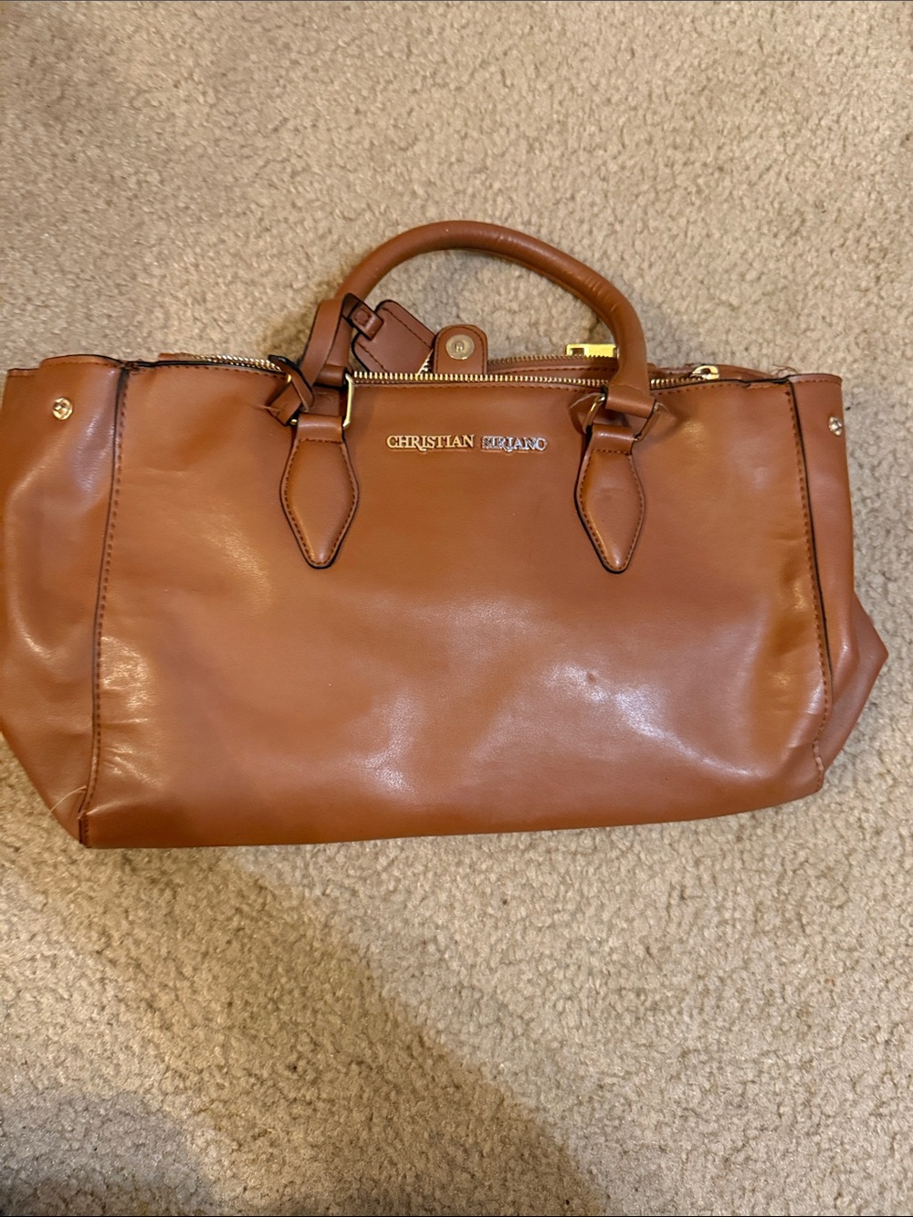 Christian Siriano Brown Leather Tote with Gold Hardware